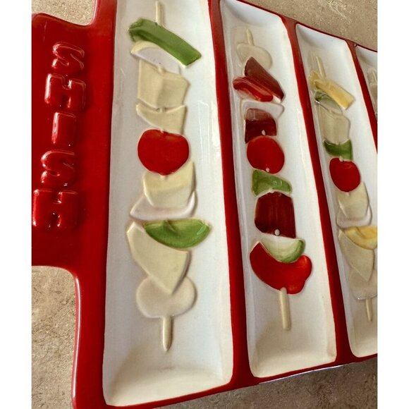 Grassland Roads Platter Party Shish Kebab Vintage 14” Ceramic Decor Red Grilling - Picture 7 of 10